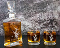 Load image into Gallery viewer, Whiskey Decanter and 2 Whiskey glasses engraved with a custom lake map
