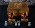 Load image into Gallery viewer, Custom anniversary engraved whiskey glasses in a wood gift box