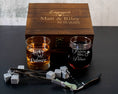 Load image into Gallery viewer, Personalized Engagement Gift - Whiskey and Wine Glass in a Wood Box