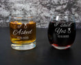 Load image into Gallery viewer, Personalized Engagement Gift - Whiskey and Wine Glass in a Wood Box