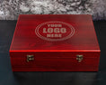 Load image into Gallery viewer, Your Company Logo on a Whiskey Decanter Gift Set in a Wood Box with Whiskey Stones