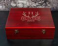 Load image into Gallery viewer, Deer Hunter Personalized Whiskey Decanter Set and 4 Glasses in Wood Gift Box