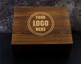 Load image into Gallery viewer, Your Company Logo on a Whiskey Decanter Gift Set in a Wood Box with Whiskey Stones