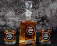 Load image into Gallery viewer, Your Company Logo on a Whiskey Decanter Gift Set in a Wood Box with Whiskey Stones