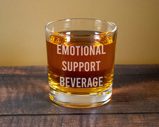 Emotional support beverage in the form of a whiskey glass