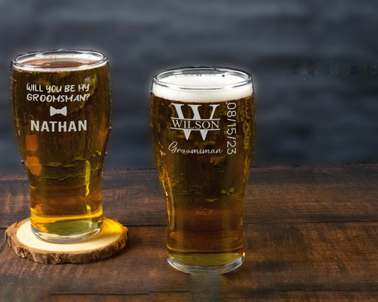 Personalized Tulip Beer Glass for the Groomsmen and Best Man Groomsmen 