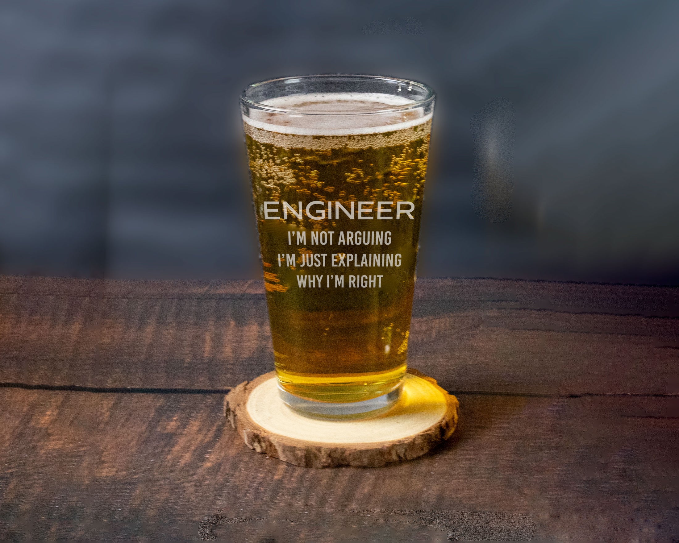 Engineer saying on a pint glass
