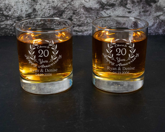 Custom anniversary engraved whiskey glasses