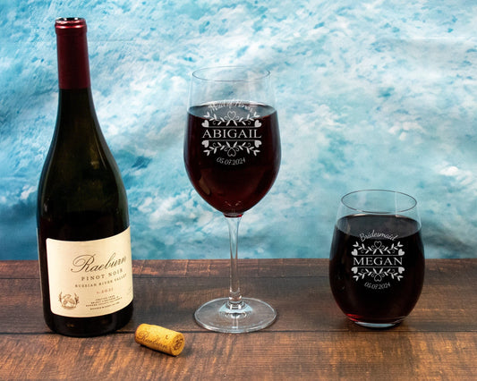 Bridesmaid Wine Glasses - Choose Size and Stemmed or Stemless