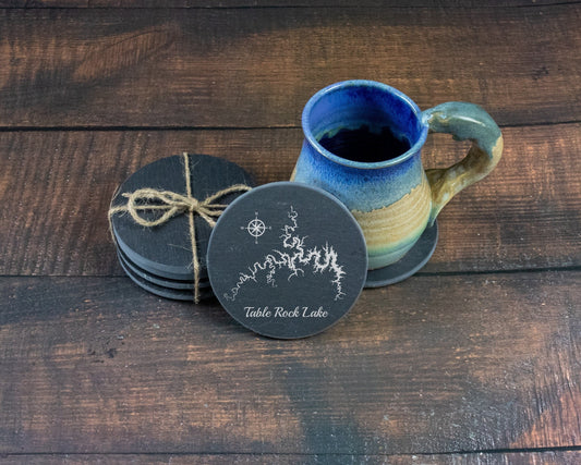 Custom Engraved Lake Map on Slate Coasters