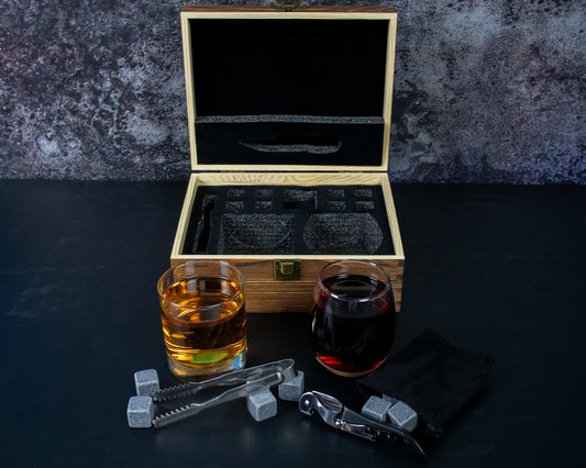 Aunt and Uncle Pregnancy Announcement -  Wine and Whiskey Glass  in a Wood Gift Box